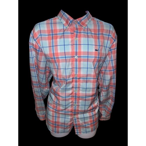 Vineyard Vines Performance Shirt‎ Mens XXL Blue Pink Check Beach Preppy Nylon - Picture 1 of 10